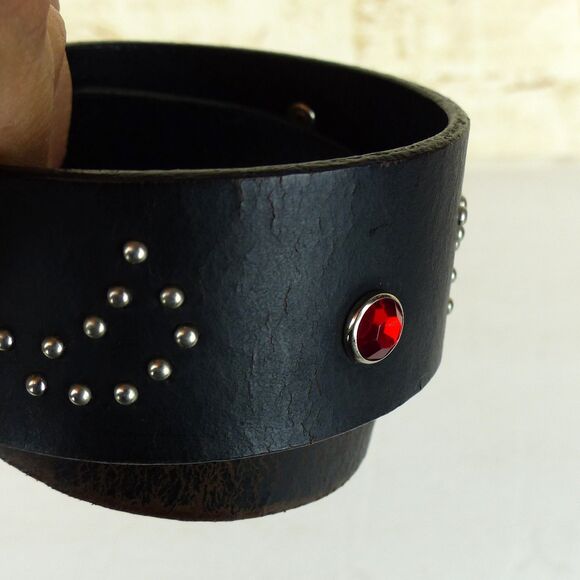 Old Navy Leather Belt Women M/L Black Studded Rhinestone Zodiac LIBRA Y2K 2001 - Picture 10 of 14